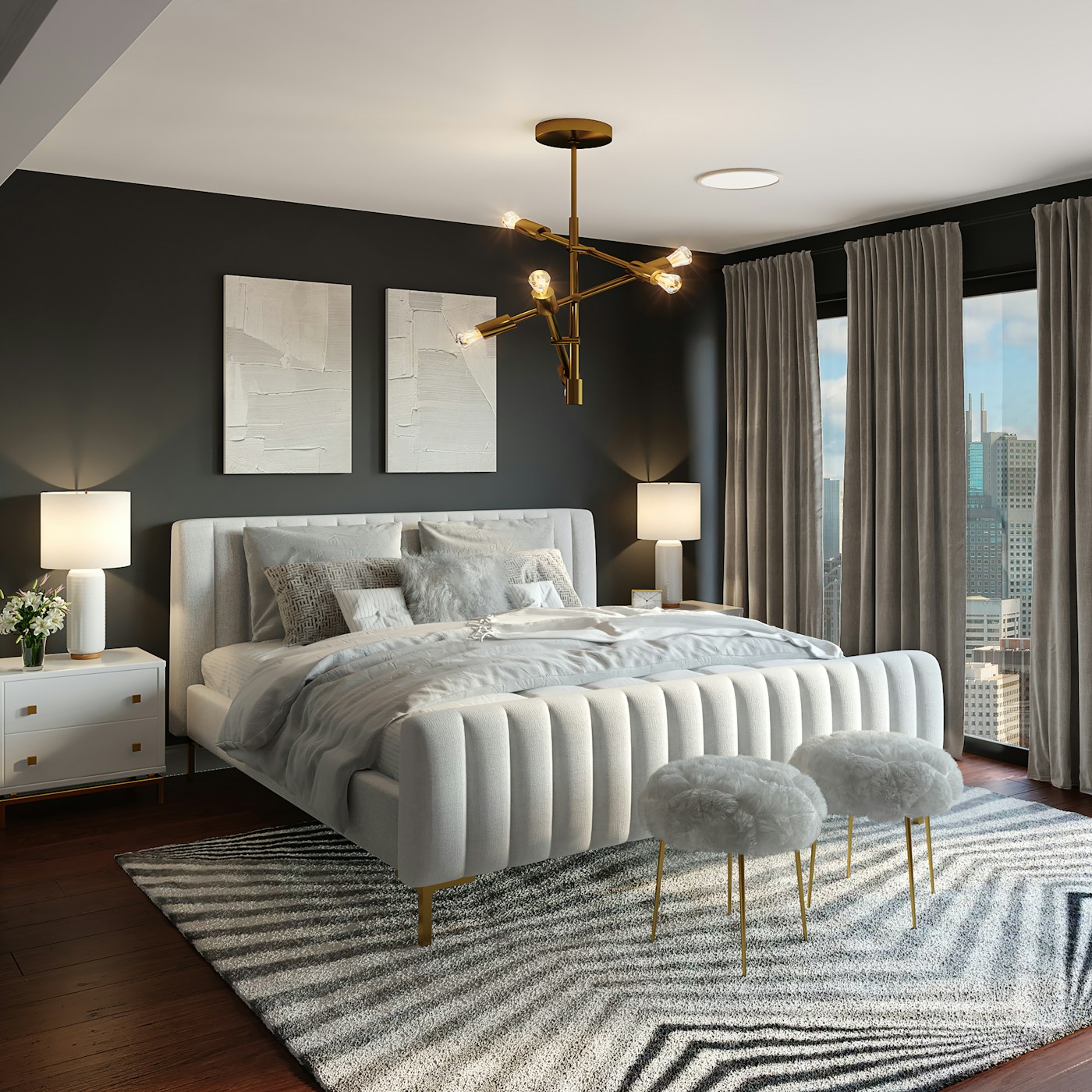 Villa Master Suite in Diplomatic Quarter with suspended gypsum and recessed lighting